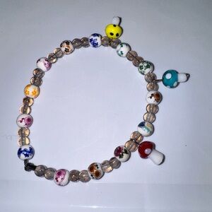 Colorful Beaded Bracelet with Mushroom Charms